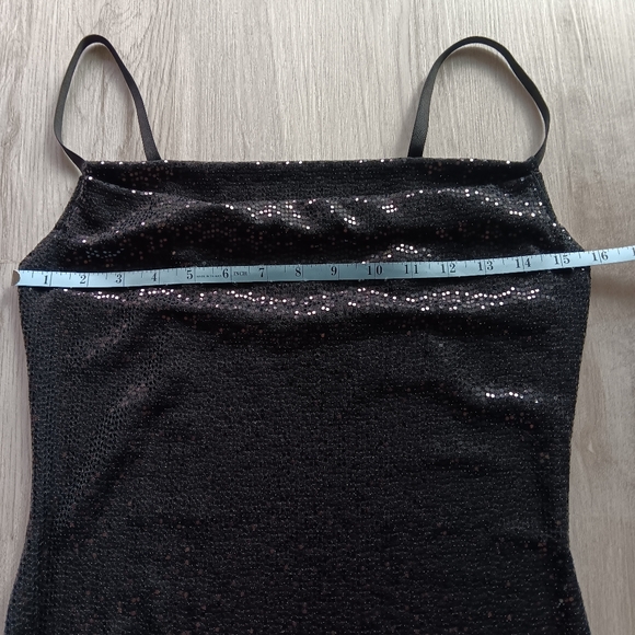 NEW Bebe Shiny Metallic Maxi Dress Spaghetti Strap Draped Neck Side Slit Medium - Picture 12 of 15